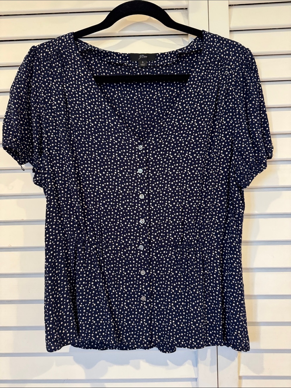 J. Crew Navy and White Stars Button-Front Blouse